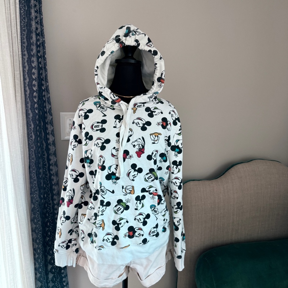 Disney Parks Colorful Mickey & Friends Pullover Hoodie for Women White Large